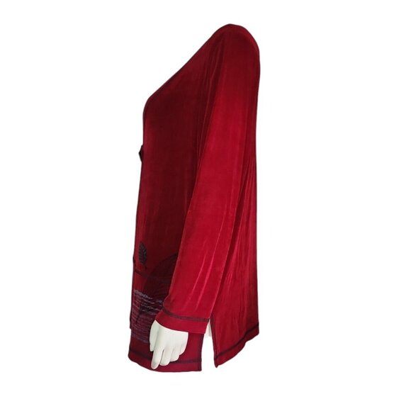 Piccalinio Woman Top Womens Plus Size 2X Red 3/4 Sleeve Layered Look Acetate - Picture 2 of 6